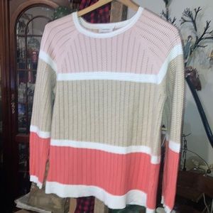 Calvin Klein XXL ? No size tag Long slv knit sweater peach/cream/pink
